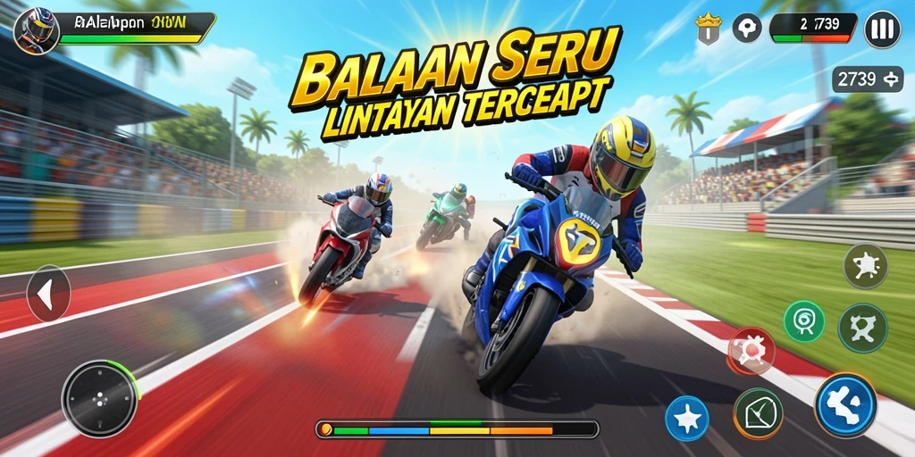 Tampilan gameplay 2739 dengan balapan mendebarkan di lintasan.