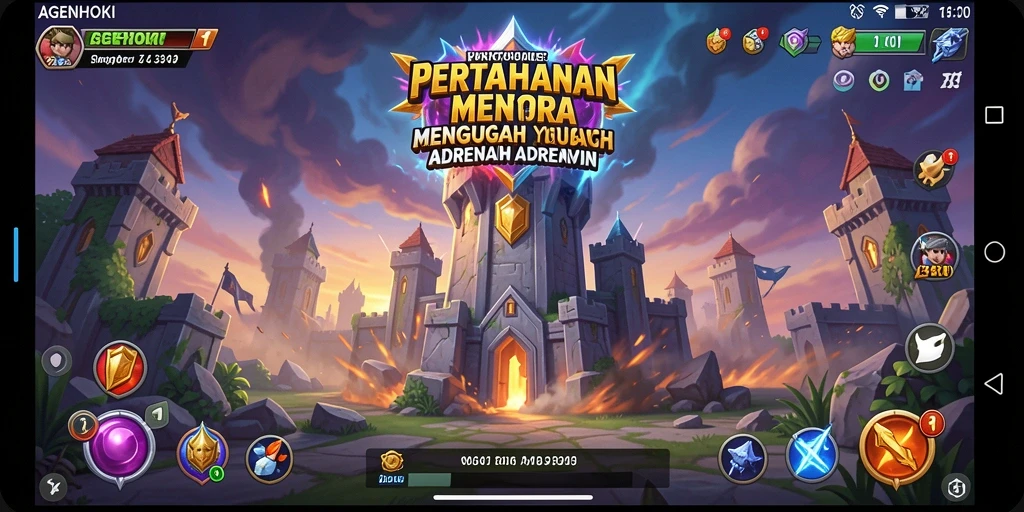 Tampilan gameplay seru AGENHOKI yang menampilkan strategi Tower Defense.