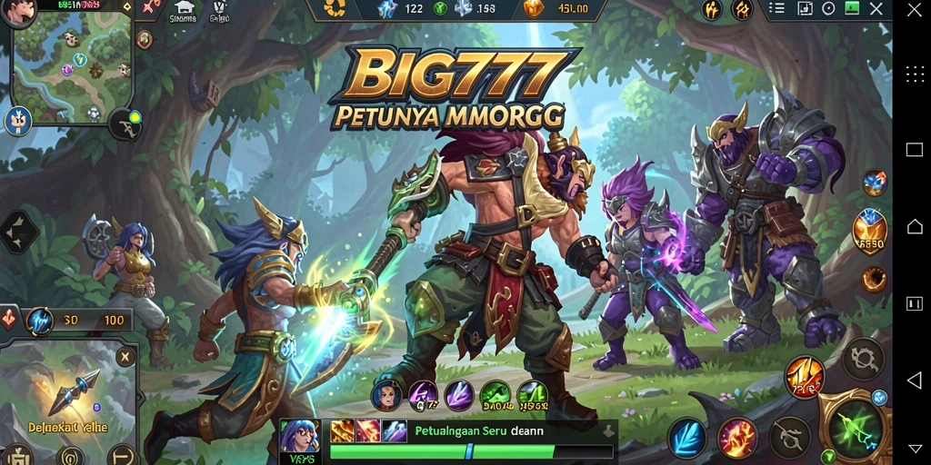Screenshot menunjukkan pertarungan seru di dunia MMORPG BIG777.