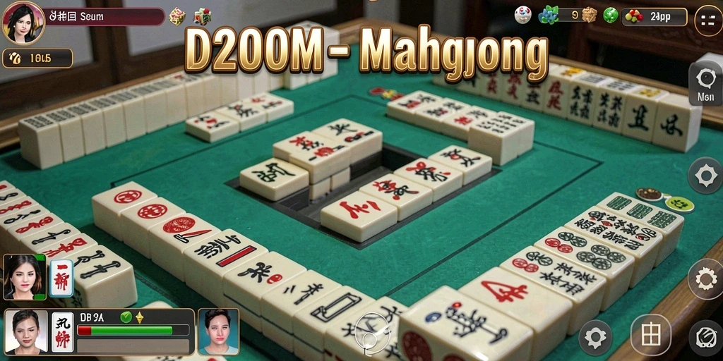Screenshot gameplay D200M menampilkan suasana permainan Mahjong yang menarik.