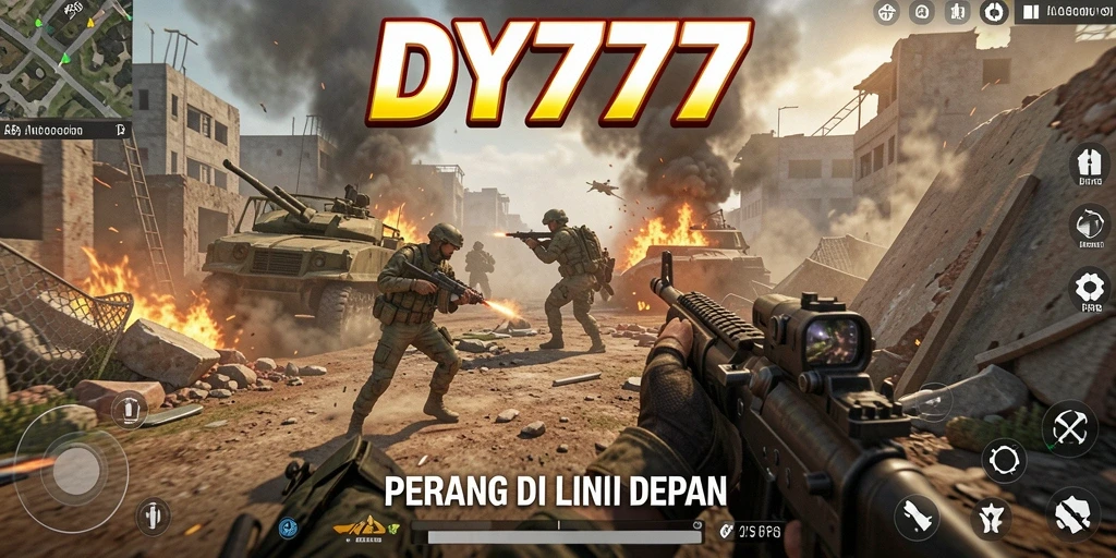 Gameplay DY777 yang intens dalam pertempuran FPS.