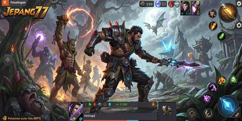 Tampilan aksi menegangkan dalam gameplay ARPG JEPANG77.