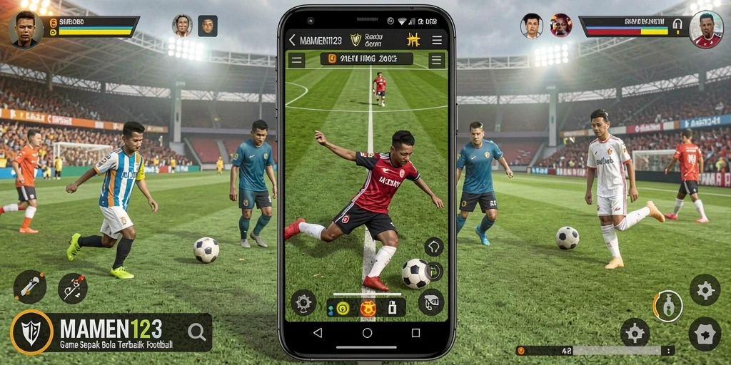 Screenshot gameplay MAMEN123 yang menunjukkan aksi pertandingan sepak bola.