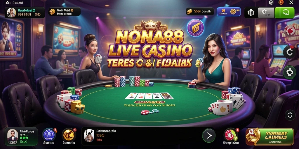 Tampilan gameplay NONA88 yang menampilkan dealer dan pemain dalam suasana Live Casino.