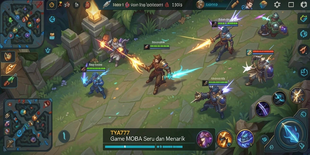 Screenshot gameplay TYA777 menampilkan aksi seru dalam pertarungan MOBA.