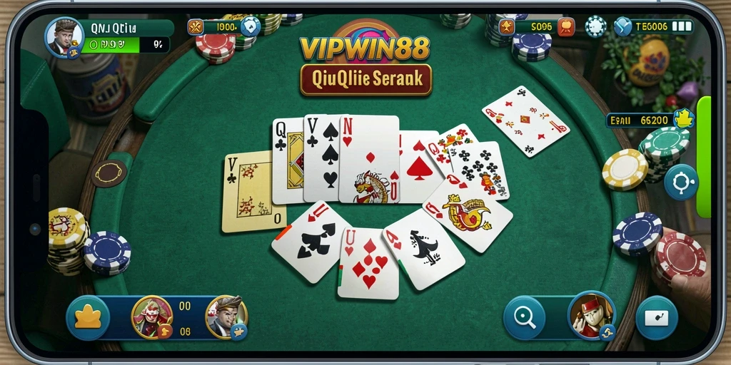 Screenshot utama menunjukkan gameplay QiuQiu yang seru dan menegangkan.
