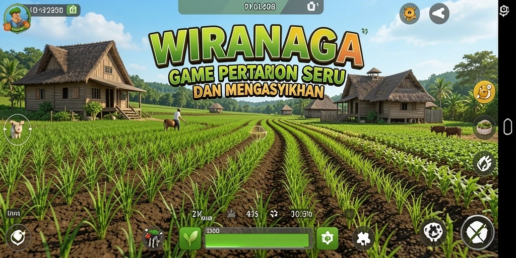 Tampilan gameplay <strong>WIRANAGA</strong> yang menarik dan penuh warna dalam pertanian.